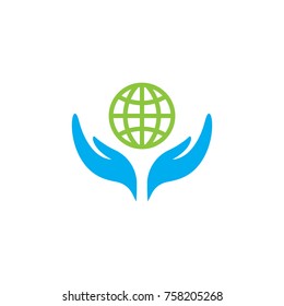 Save World logo design, combine a hand and globe icon