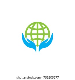 Save World logo design, combine a hand and globe icon