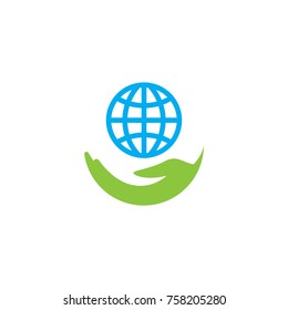 Save World logo design, combine a hand and globe icon