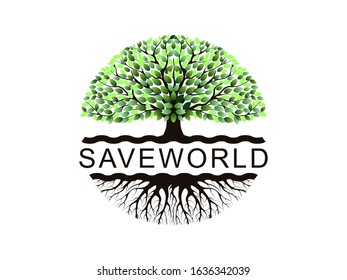 Save World Logo Template Tree Roots Stock Vector (Royalty Free