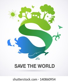 Save the world - nature and ecology background with S letter