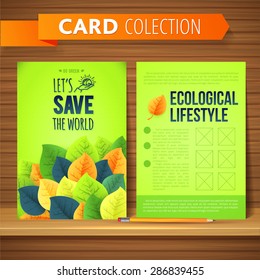 Save the world Nature rainbow leaves concept card.  Vector leaf abstract eco typography flyer background. Vector template is useful to you to create your own beautiful design.