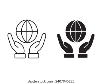 Save the world outline icon collection or set. protect planet earth globe Thin vector line art
