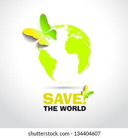 Save the World with paper butterflies - vector symbol