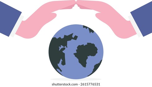 Save the world, peace or ecology, sustainability and environment protection, world care and support concept, businessman hand holding planet earth with care.

