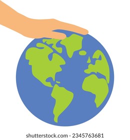 Save the world, planet earth with human hand vector illustration isolated on white background