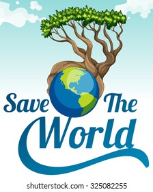 Salven el afiche del mundo con tierra y árbol