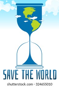 Save the world poster with sandwatch illustration