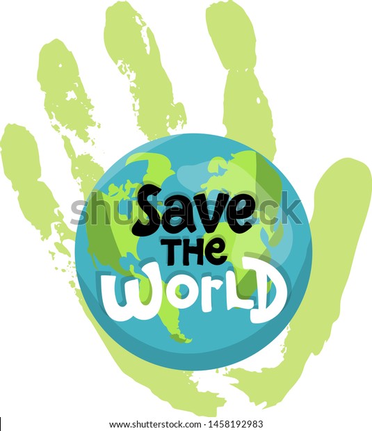 世界を救い 地球を守る 生態学 気候変動 アースデイ4月22日 手のひらと白い背景にタイピングベクターのエンブレムやイラスト のベクター画像素材 ロイヤリティフリー