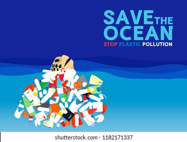 Save the World and Stop plastic pollution the ocean, Abstract Graphic Design Background, Vector illustration.