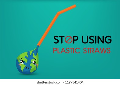 Save The World. Stop using plastic straws. Illustration Vector EPS10.