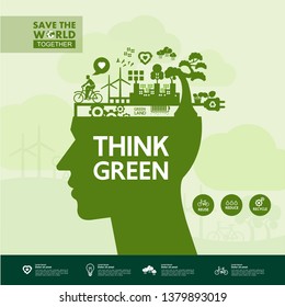 Save the world together green ecology vector illustration.