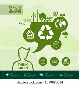 Save the world together green ecology vector illustration.