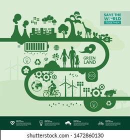 Save the world together green ecology vector illustration.