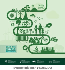 Save the world together green ecology vector illustration.