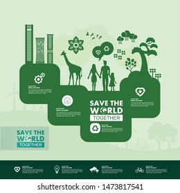 Save the world together green ecology vector illustration.