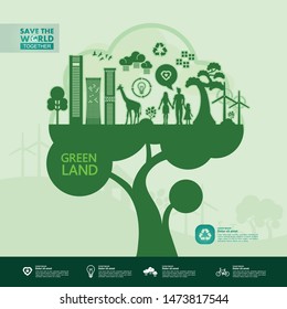 Save the world together green ecology vector illustration.