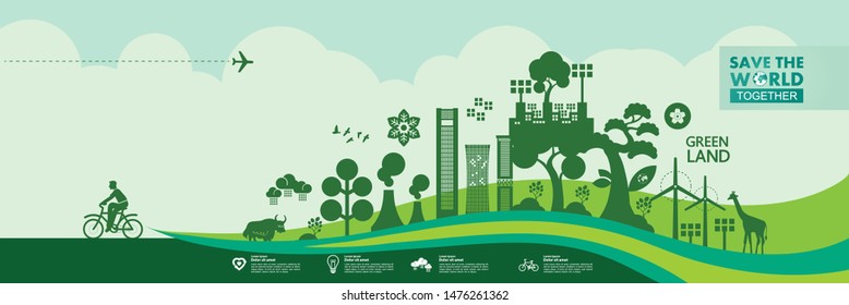 Save the world together green ecology vector illustration.