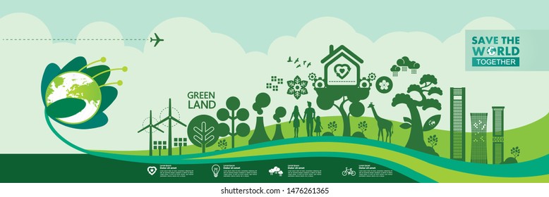 Save the world together green ecology vector illustration.