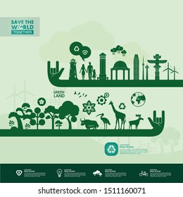 Save the world together green ecology vector illustration.