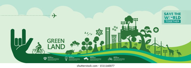 Save the world together green ecology vector illustration.