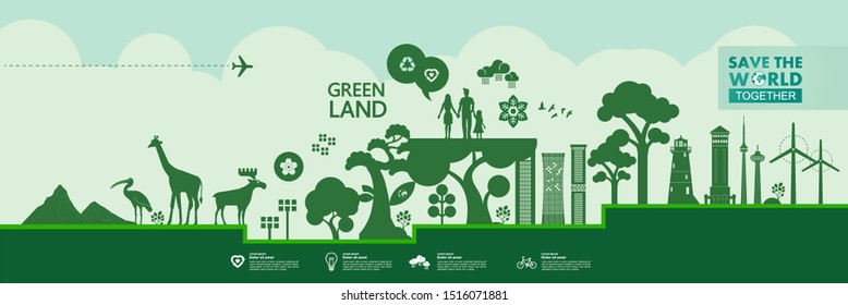 Save the world together green ecology vector illustration.