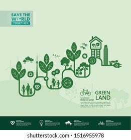 Save the world together green ecology vector illustration.