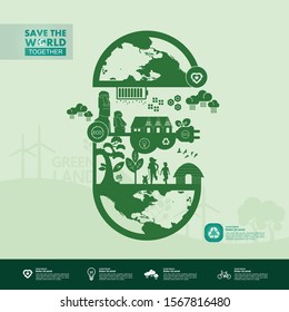 Save the world together green ecology vector illustration.