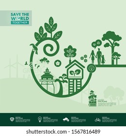 Save the world together green ecology vector illustration.