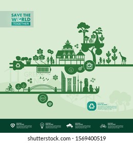 Save the world together green ecology vector illustration.