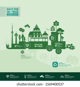 Save the world together green ecology vector illustration.