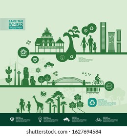 Save the world together green ecology vector illustration.