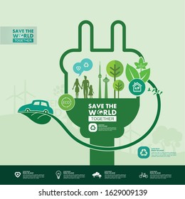 Save the world together green ecology vector illustration.