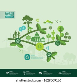 Save the world together green ecology vector illustration.