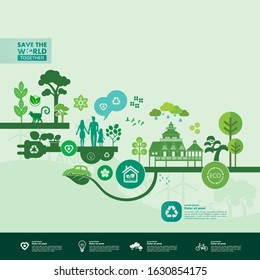 Save the world together green ecology vector illustration.