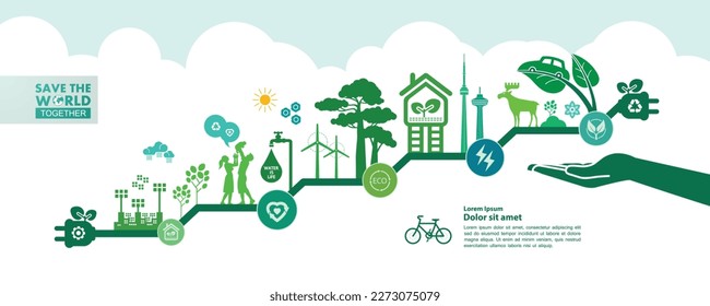 Save the world together green ecology vector illustration.