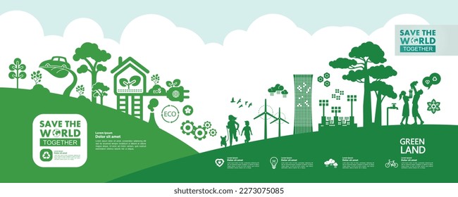 Save the world together green ecology vector illustration.