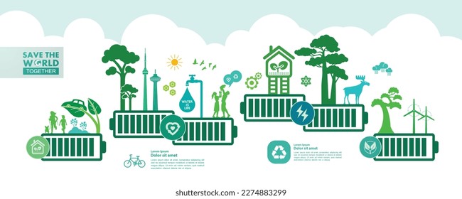                  Save the world together green ecology vector illustration.             