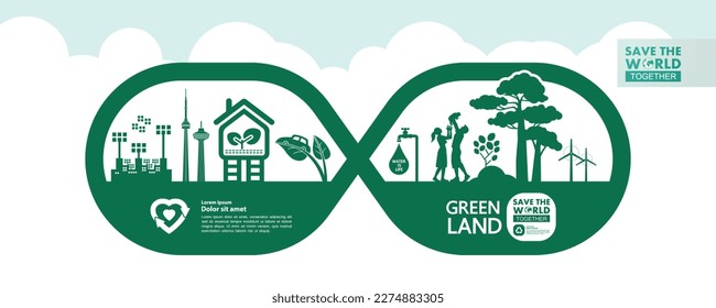                  Save the world together green ecology vector illustration.             
