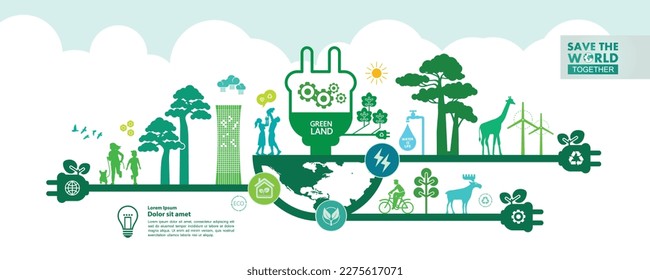 Save the world together green ecology vector illustration.