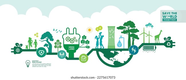 Salvar el mundo juntos, ilustración vectorial de la ecología verde.