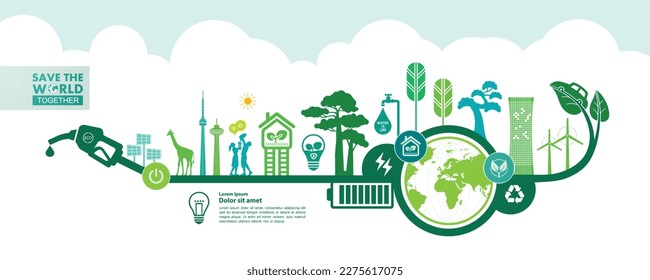 Salvar el mundo juntos, ilustración vectorial de la ecología verde.