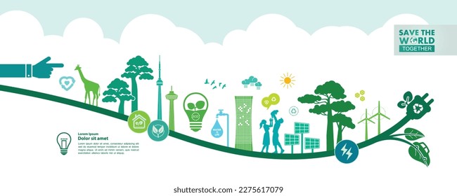 Save the world together green ecology vector illustration.