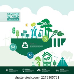 Save the world together green ecology vector illustration.