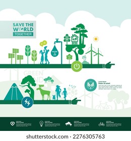 Save the world together green ecology vector illustration.