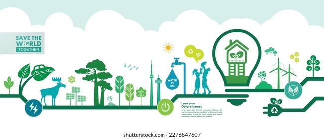 Save the world together green ecology vector illustration.