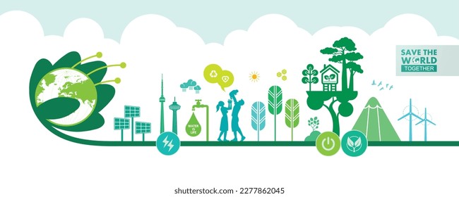 Save the world together green ecology vector illustration.