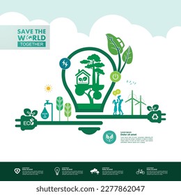 Save the world together green ecology vector illustration.
