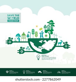 Save the world together green ecology vector illustration.