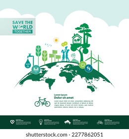 Salvar el mundo juntos, ilustración vectorial de la ecología verde.